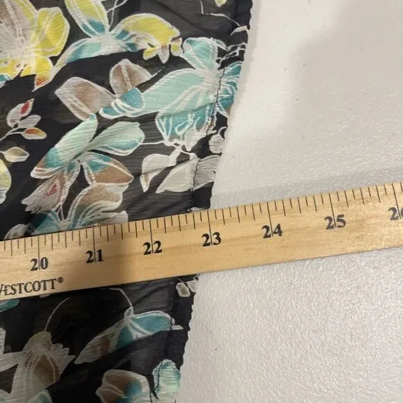 American Rag Women Sz L Black Sheer Floral Bouse Round Tie Neck Balloon Sleeve - Picture 10 of 11